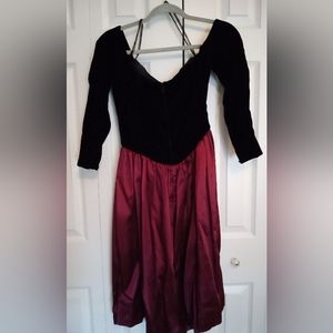 Black velvet and maroon satin cocktail dress, handmade